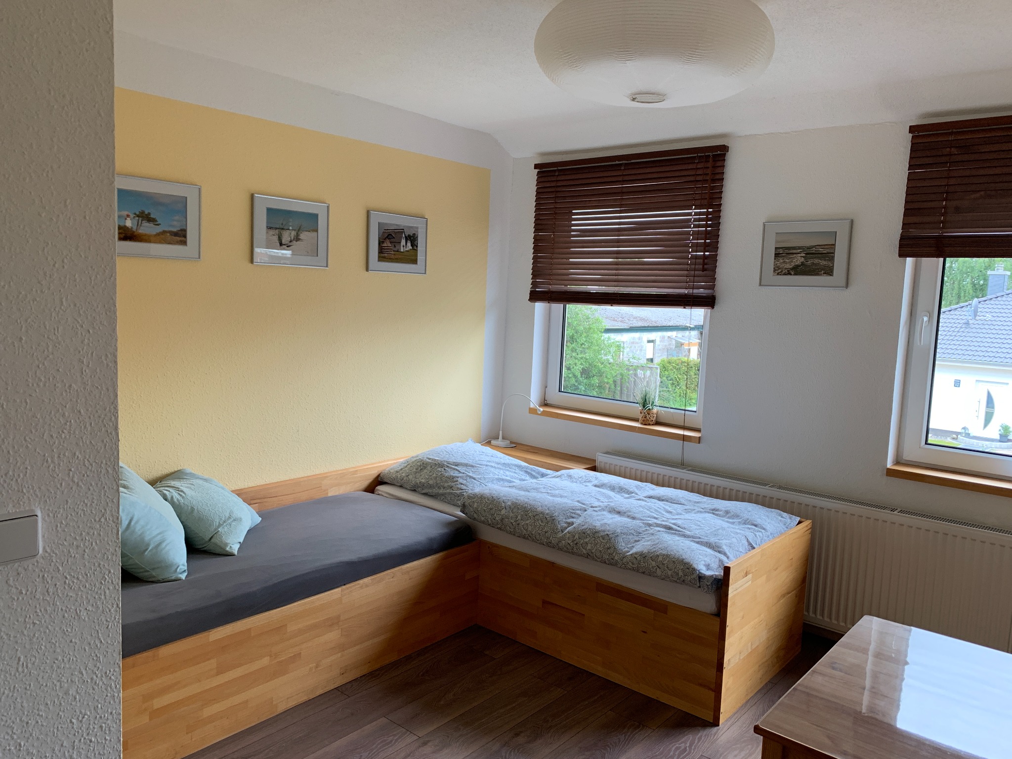 Single room with one single bed by the windows